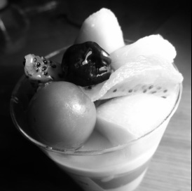 Fruit dessert with cherry tomato