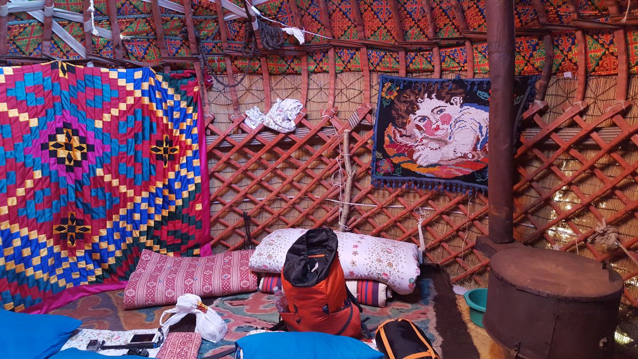 Inside the yurt might be festival of colors and decoration